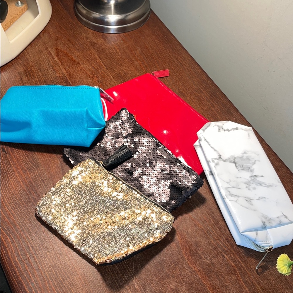 New Cosmetic Bags Bundle Blue, Red, Gold, Marble, Sequin